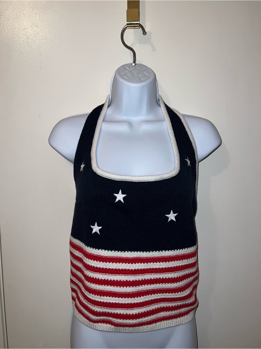 Navy & Red Star Striped Halter Top